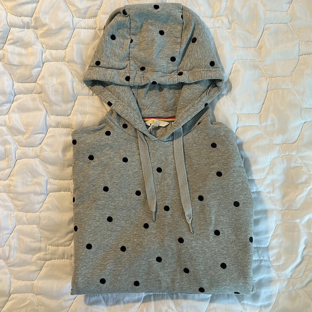 Boden Oversized Hoodie Womens Size 8 Gray Black Polka Dot Sweatshirt